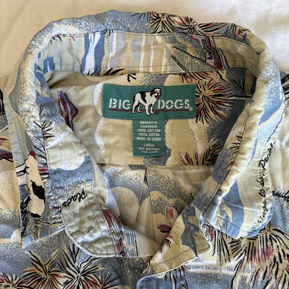 Big Dogs Shirt Mens Large Hawaiian Aloha Novelty Dog Plane Print Short Sleeve - Picture 2 of 9